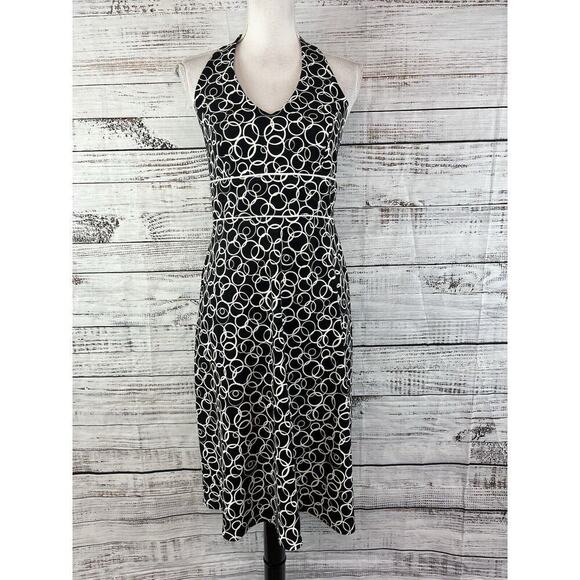 AB Studio Halter Dress size 6 Black White Circles Wedding Guest Beach Vacation - Picture 2 of 15